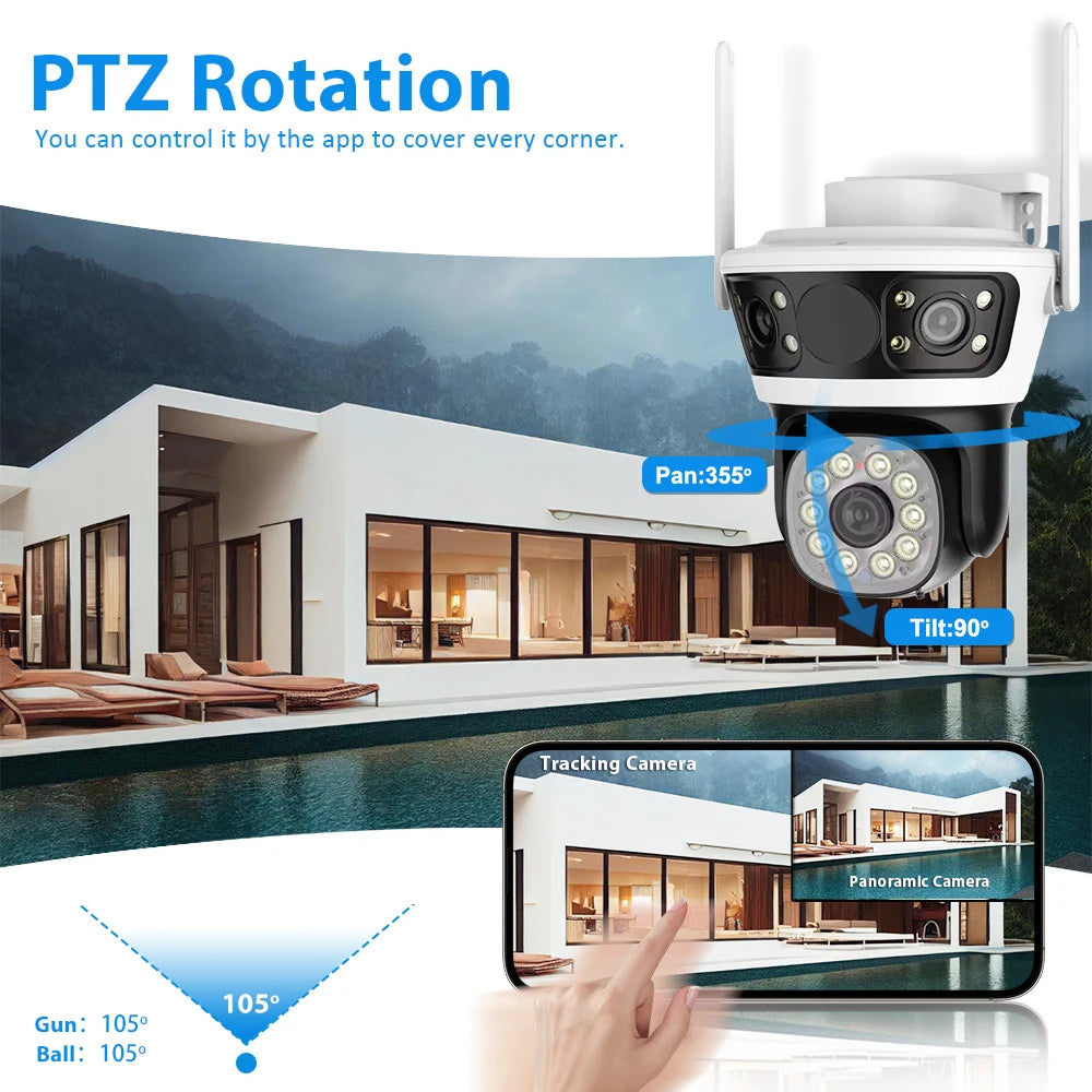 WiFi PTZ Camera 6K 12MP Outdoor CCTV Audio Camera