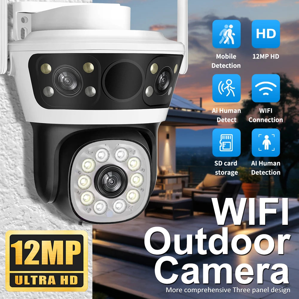 WiFi PTZ Camera 6K 12MP Outdoor CCTV Audio Camera