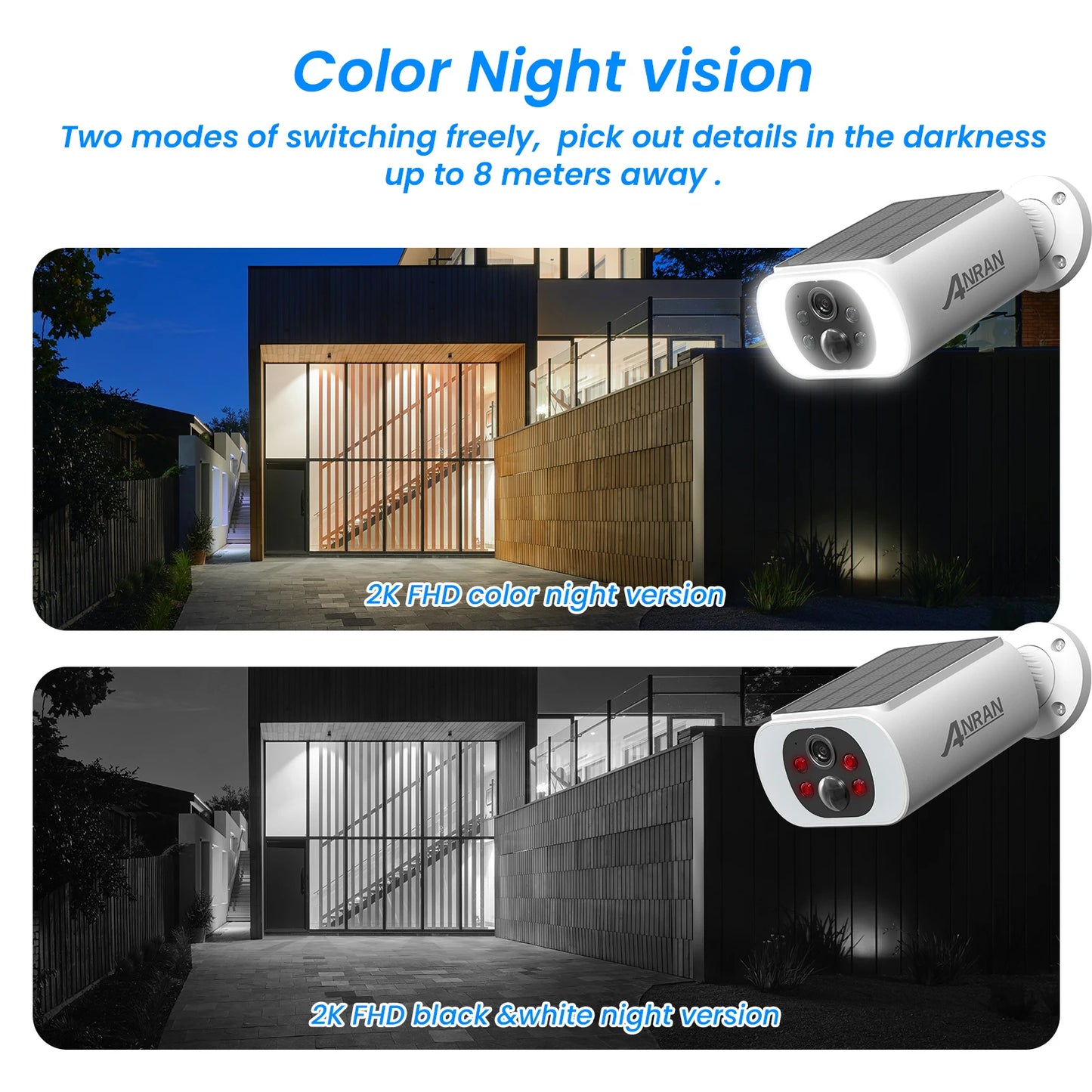 2K Solar Security Camera - Outdoor Wireless Solar WIFI Camera Battery Camera Floodlight Color Night Vision